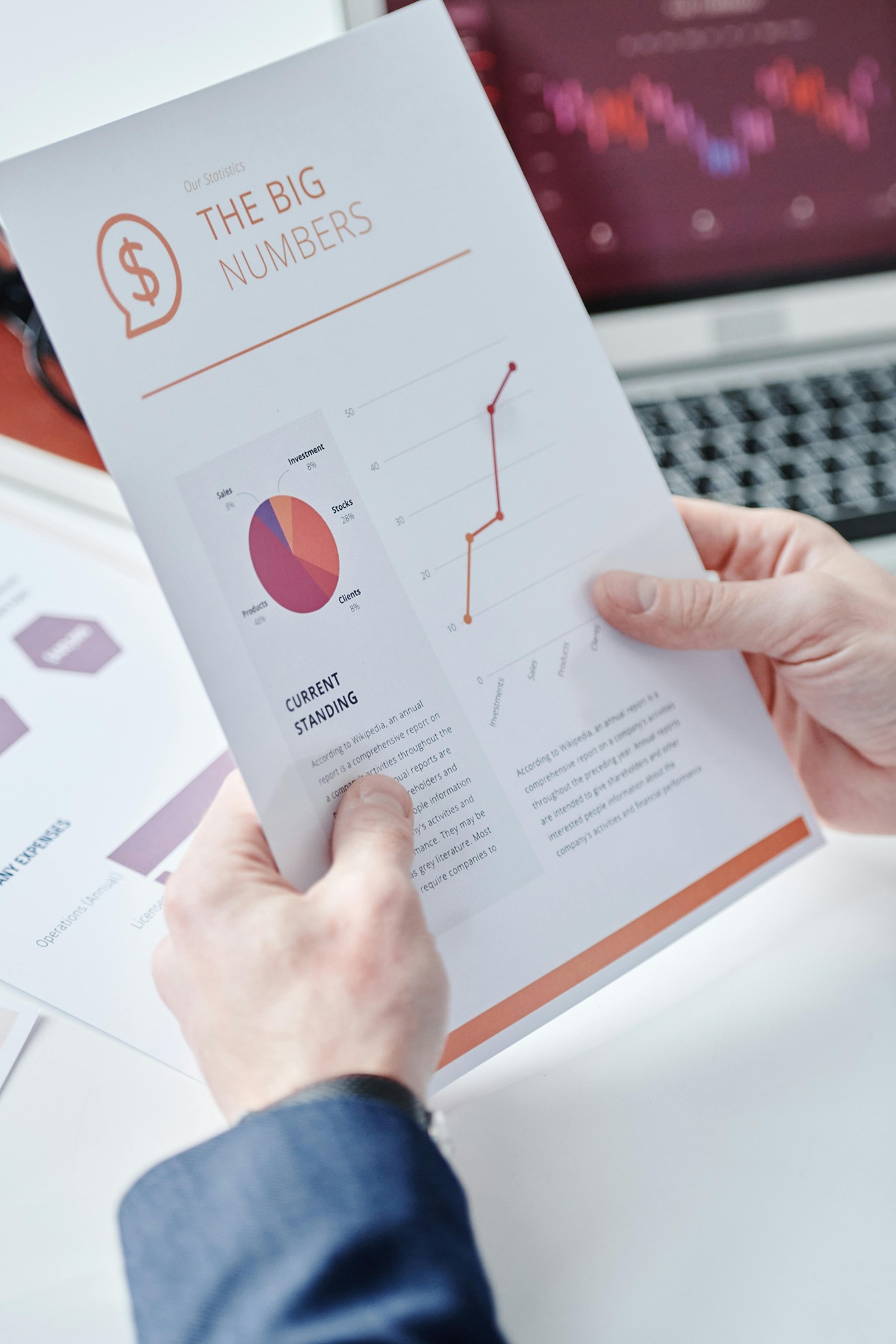 Image of a person holding a pie chart and line graph document for Business Brokers for HVAC